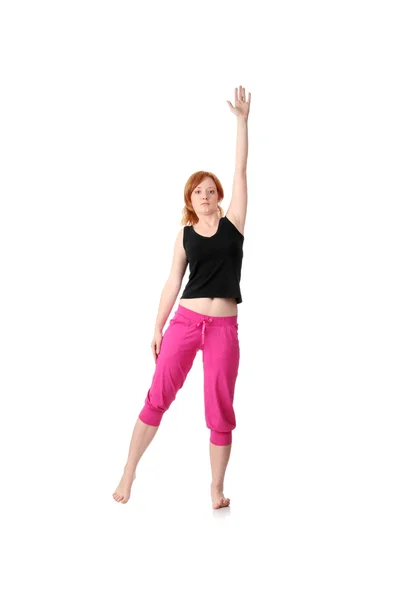 Rothaarige Yoga Übungen Isoliert Auf Weißem Hintergrund — Stockfoto