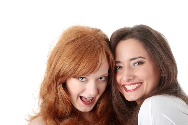 Duas Garotas Festa Isoladas Fundo Branco — Fotografia de Stock