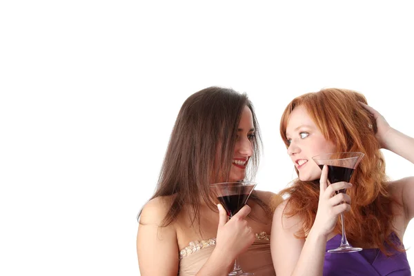 Zwei Partygirls Mit Getränken Isoalted Auf Weißem Hintergrund — Stockfoto