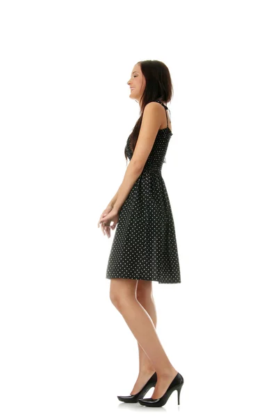 Schöne Junge Erwachsene Frau Schwarzem Kleid Posiert Studio — Stockfoto