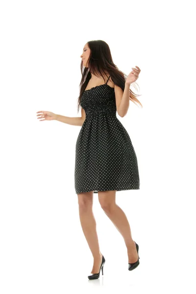 Beautiful Young Adult Female Black Dress Posing Studio — Stock Photo, Image