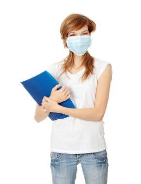 Young caucasian student woman in mask clipart