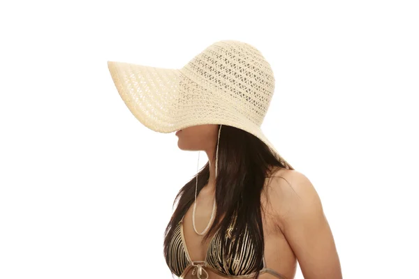 Mujer Verano Traje Baño Sombrero —  Fotos de Stock