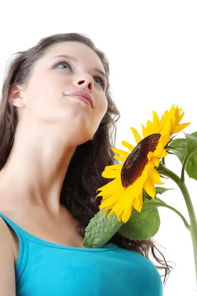 Красива дівчина з соняшником — стокове фото