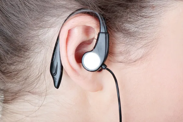 Close Woman Ear Sport Headphones — Stock Photo, Image