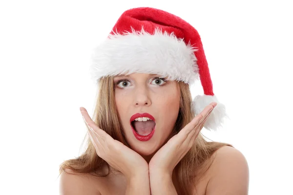 Meglepett karácsonyi nő — Stock Fotó