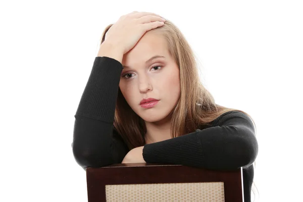 Worried Afraid Young Woman Sitting Chair Isolated — Stock Photo, Image