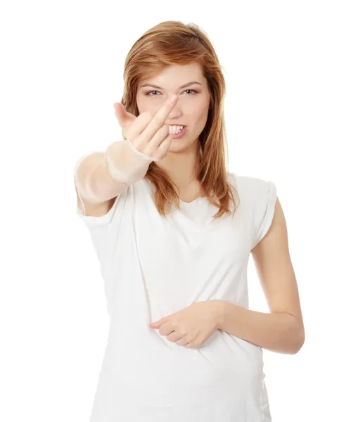 Teen girl with middle finger up — Stock Photo, Image