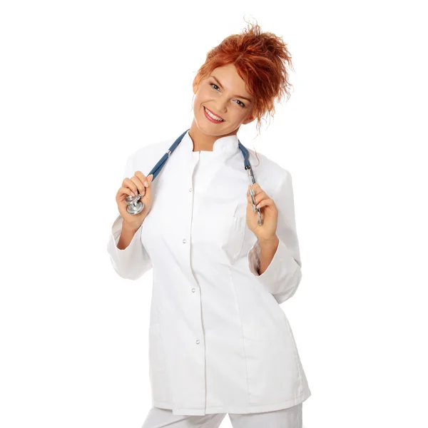 Médico Sonriente Enfermero Aislado Sobre Fondo Blanco —  Fotos de Stock