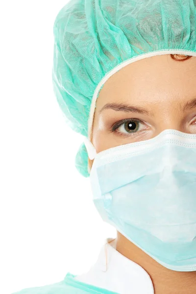 Retrato Cerca Enfermero Médico Serio Con Máscara Quirúrgica — Foto de Stock