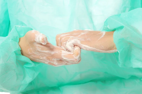Kobieta Chirurg Mycie Rąk — Zdjęcie stockowe