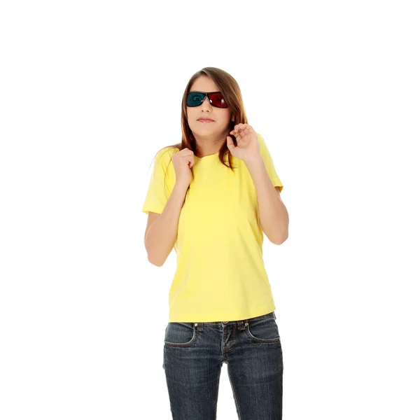 Schöne Junge Frau Kinobrille Isoliert Auf Weißem Hintergrund — Stockfoto