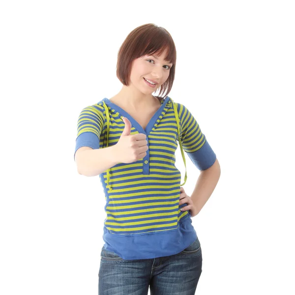 Young student woman with thumb up — Stock Photo, Image