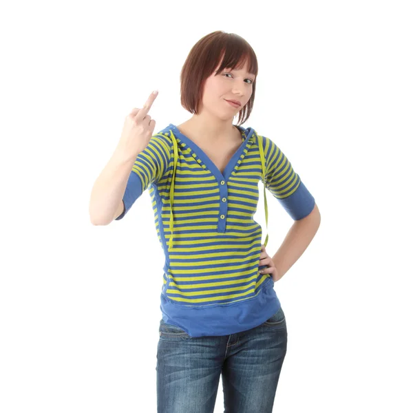Teen Girl Middle Finger Isolated White Backgound — Stock Photo, Image