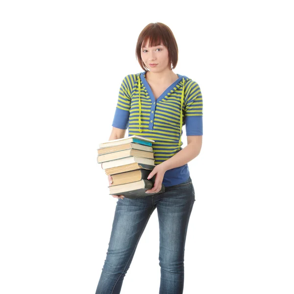 Estudante feminina com livros — Fotografia de Stock