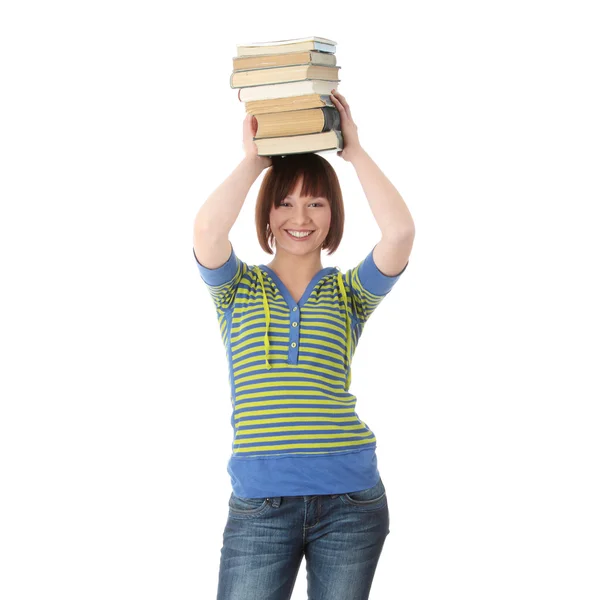 Kvinnlig student med böcker — Stockfoto