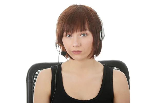 Mulher Adolescente Usando Com Fones Ouvido Cabeça Conceito Elearnig — Fotografia de Stock