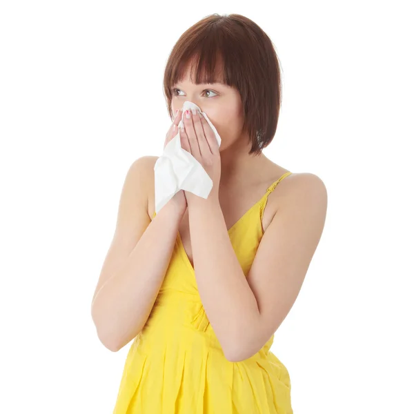 Mujer Adolescente Con Alergia Aislada Sobre Fondo Blanco —  Fotos de Stock