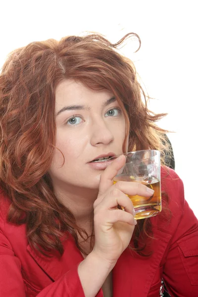 Μόνο Νεαρή Γυναίκα Στην Κατάθλιψη Κατανάλωση Αλκοόλ Burbon — Φωτογραφία Αρχείου
