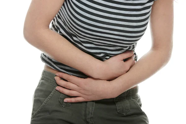 Mulher com problemas de estômago — Fotografia de Stock