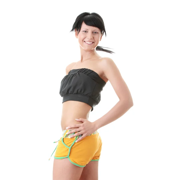 Schlanke Junge Fitness Frau Isoliert Auf Weißem Hintergrund — Stockfoto