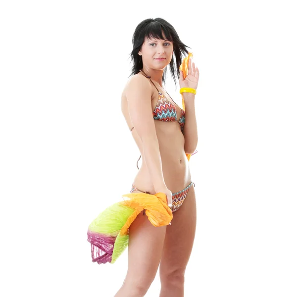 Mujer joven en bikini colorido — Foto de Stock