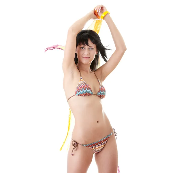 Jonge vrouw in colorfull bikini — Stockfoto