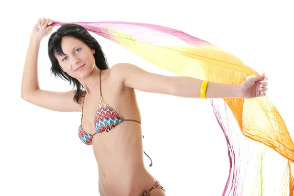 Jeune femme en bikini coloré — Photo