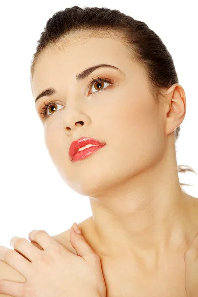 Schönes Frauengesicht Mit Frischer Sauberer Haut Isoliert Auf Weißem Hintergrund — Stockfoto