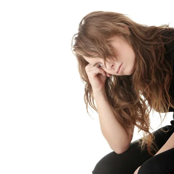 Genç Kadın Üzerinde Beyaz Izole Depresyon Ile — Stok fotoğraf