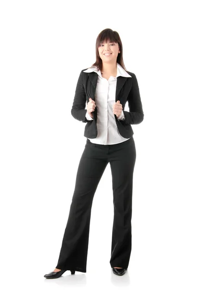 Mulher Negócios Confiante Vestindo Roupas Elegantes Isolado Sobre Fundo Branco — Fotografia de Stock