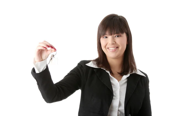 Young Businesswoman Real Estate Agent Key — Stock Photo, Image