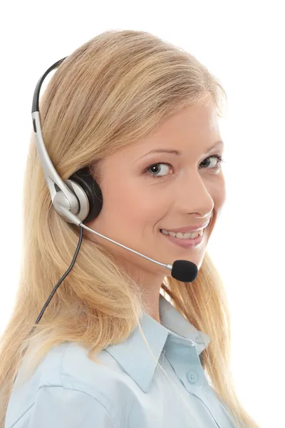 Call Center Woman Headset Isolated White Background — Stock Photo, Image
