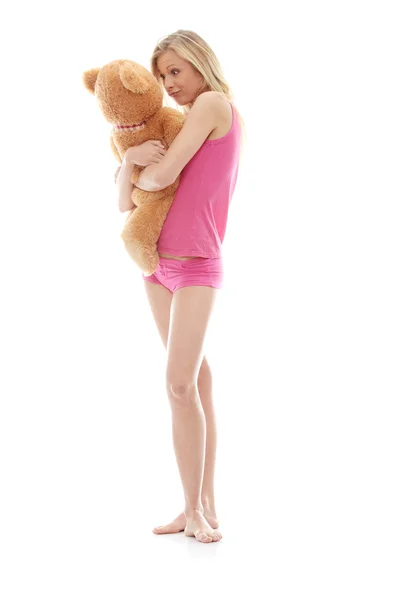 Teen Girl Teddy Bear Isolated White Background — Stock Photo, Image