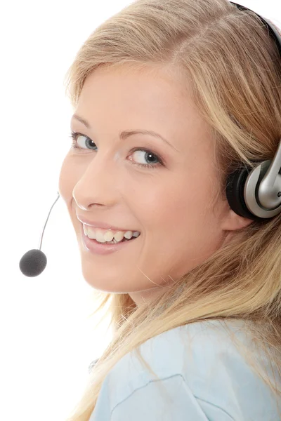 Call Center Woman Headset Isolated White Background Stock Image