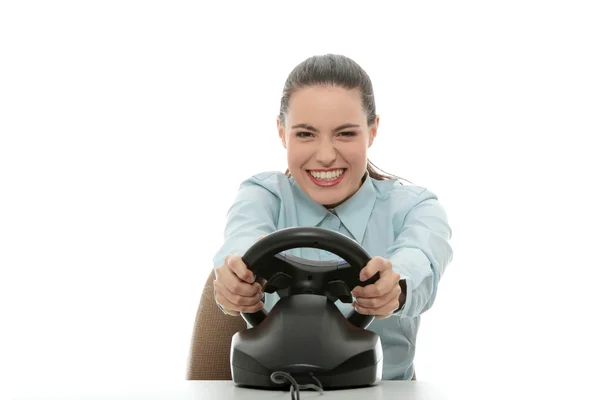 Businesswoman playing race game — Stock Photo, Image