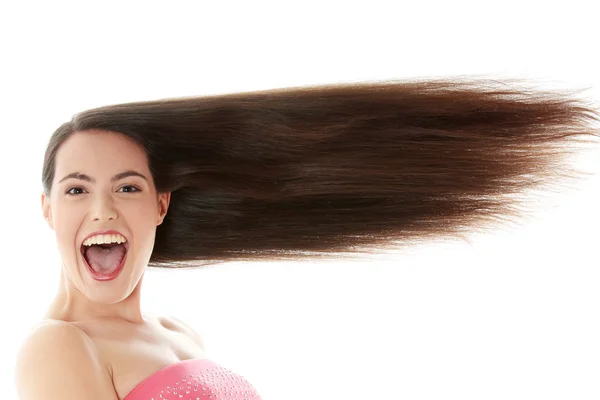Kvinna med långa strån長い毛を持つ女性 — Stockfoto