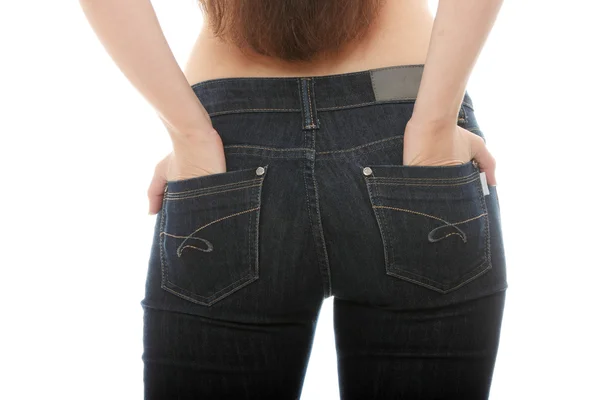 Joven caucásico mujer cuerpo en jeans —  Fotos de Stock