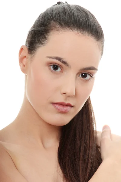Retrato Chica Atractiva Sin Maquillaje Aislado Sobre Fondo Blanco —  Fotos de Stock