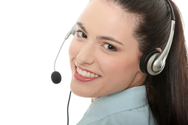 Call Center Vrouw Met Hoofdtelefoon Geïsoleerd Witte Achtergrond — Stockfoto