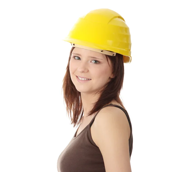 Ingegnere donna in casco giallo — Foto Stock