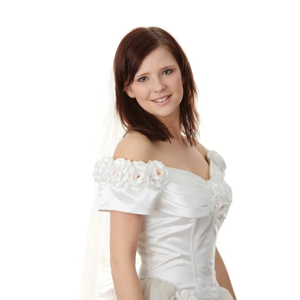 Caucasian bride in long dress — Stock Photo, Image