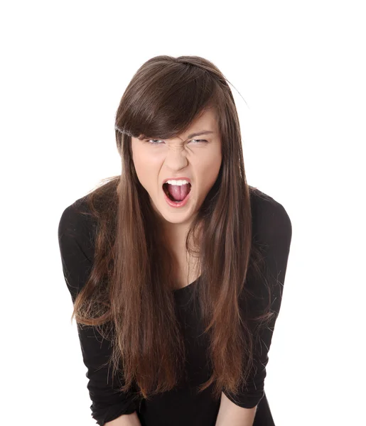 Frustrated Angry Woman Screaming Out Loud Isolated White — Stock Photo, Image