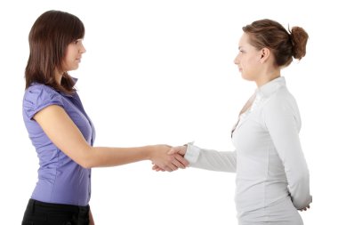 Business hand shake between two colleagues woman clipart