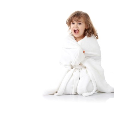 Portrait of a 5 year old girl after bath, isolated on white background clipart