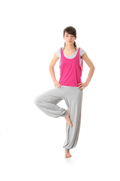 Adolescente Mujer Formación Yoga Aislado Blanco — Foto de Stock