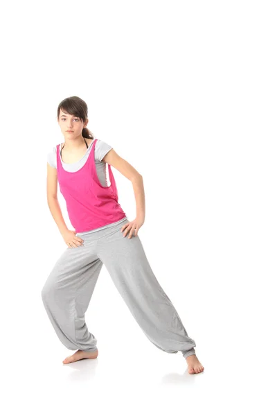 Adolescente Donna Formazione Yoga Isolato Bianco — Foto Stock