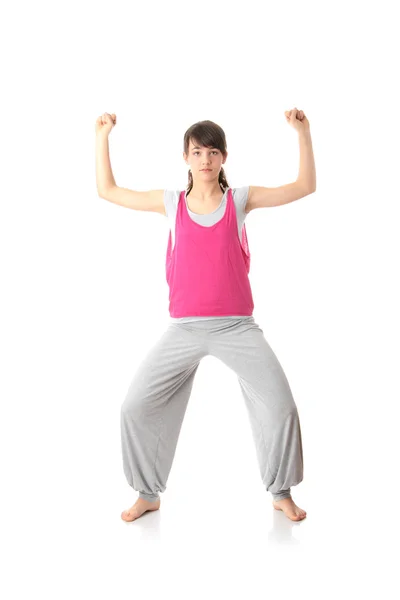 Tonåring Kvinna Utbildning Yoga Isolerad Vit Bakgrund — Stockfoto