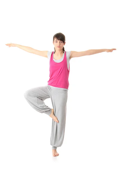 Adolescente Mujer Formación Yoga Aislado Blanco —  Fotos de Stock
