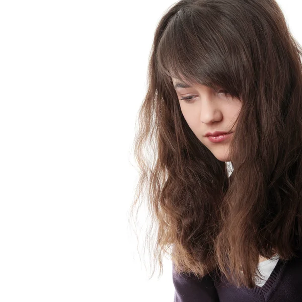 Junge Teenagerin Mit Depressionen Isoliert Auf Weiß — Stockfoto